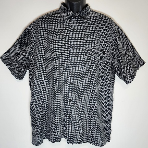 Mantles Silk Blend Shirt Mens Large Short Sleeve Preppy Corporate Office Casual - Picture 1 of 11